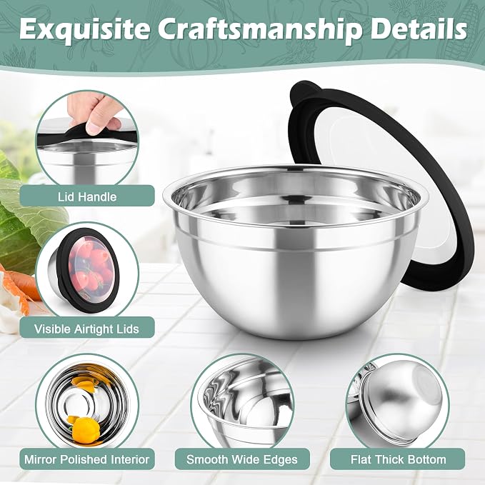 TeamFar Mixing Bowls, For Kitchen Mixing/Baking/Storing/Prepping, Visible & - Image 5