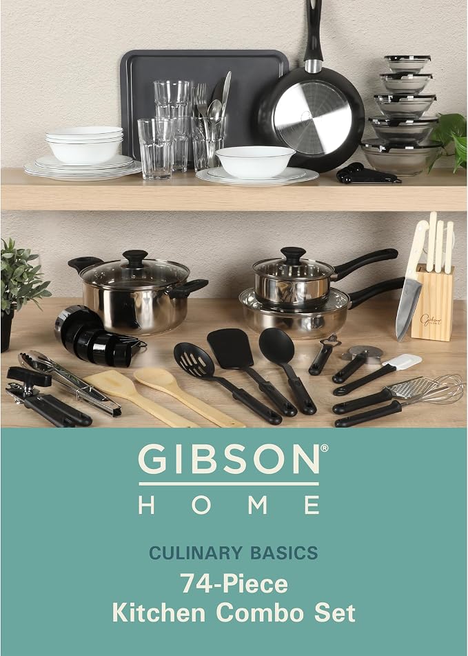 Gibson Home 74 Piece Kitchen in a Box Pots and Pans Cookware, Plates and Bowls - Image 2