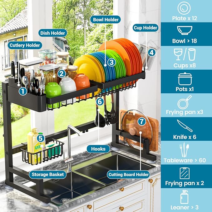 ADBIU 【Fit Sink 24.5"- 32" L 2023 Version Over Sink Dish Drying Rack Snap-On - Image 2