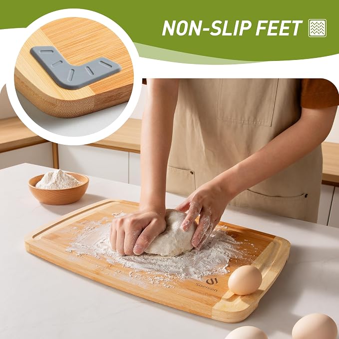 Bamboo Cutting Board Set Non Slip Feet Over Sink Acrylic Counter Lip Glass - Image 2