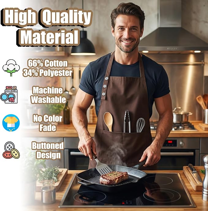 TOSHE Kitchen Apron Waterdrop Resistant Cotton Apron - Image 3