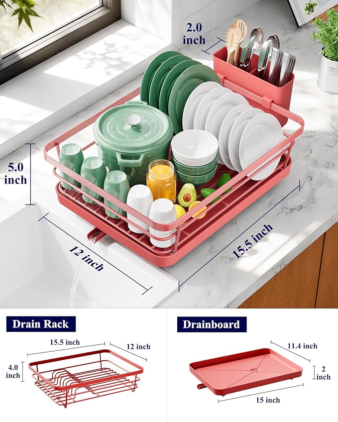 Kitsure Dish Drying Rack for Kitchen Counter, Stainless Steel Sink Organization - Image 2