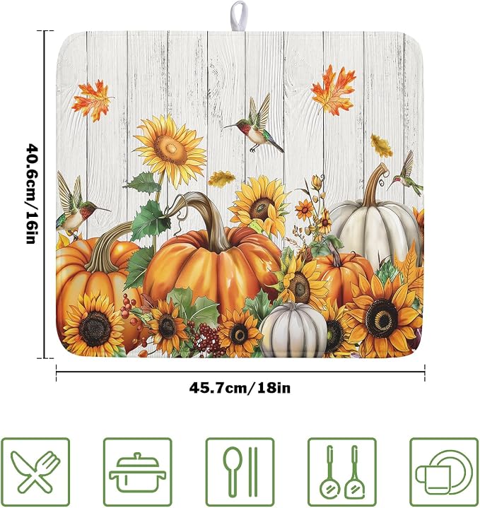 Fall Sunflower Maple Leaves Dish Drying Mat - Image 2