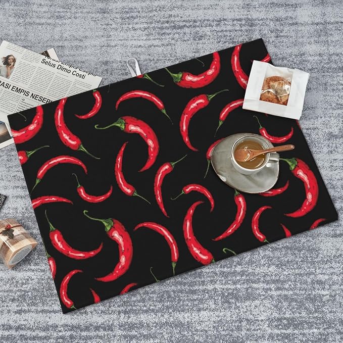 Chili Pepper Dish Drying Mat Red Hot Chili Pepper Black Drying Rack Pad - Image 7