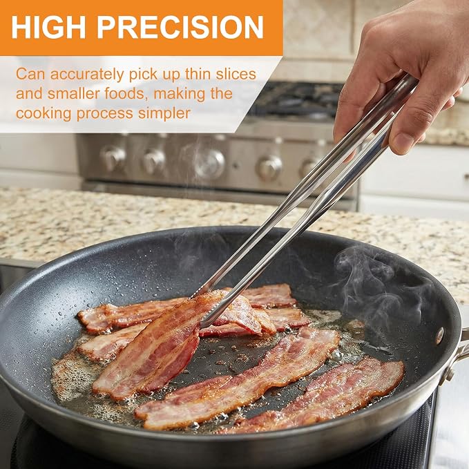 Stainless Steel Kitchen Tongs 2 Set, Non-Slip Serrated Tips, One-Piece Metal - Image 4