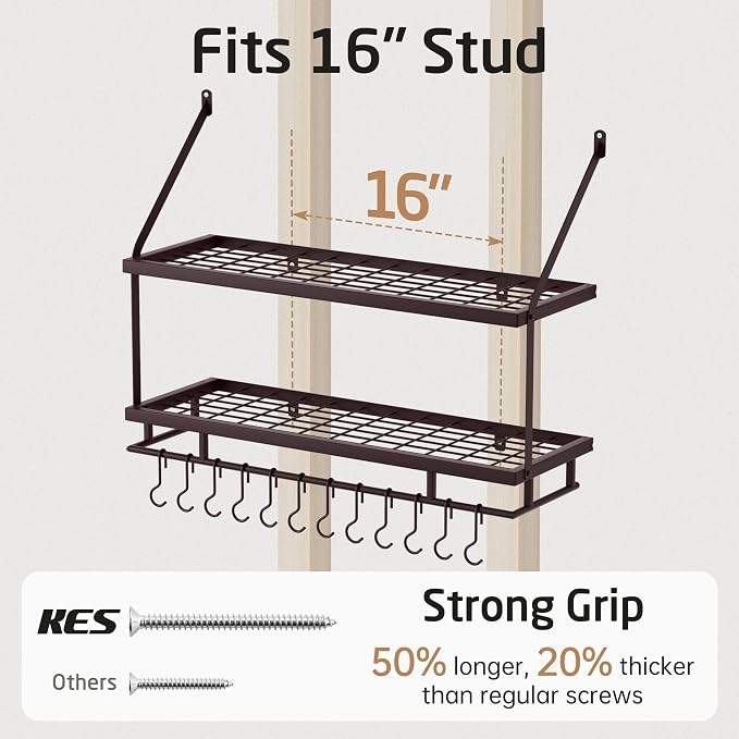KES 30-Inch Oiled Bronze Pot Rack Wall Mounted, 2-Tier Hanging Pot and Pan - Image 7