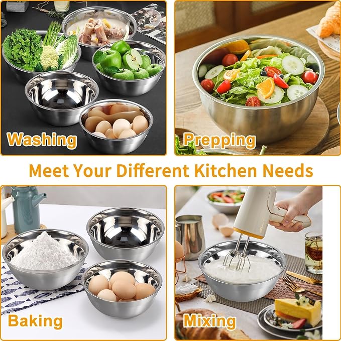WEPSEN Mixing Bowls with Lid Set, Measuring Cups and Spoons, Egg Whisk - Image 3