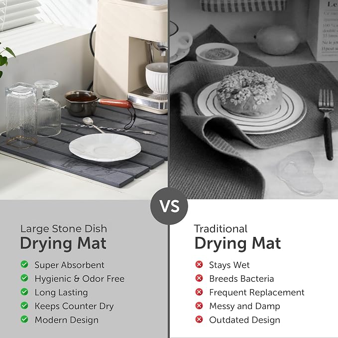 Large Stone Dish Drying Mat for Kitchen Counter, Quick Dry Stones Dishes Mats - Image 8