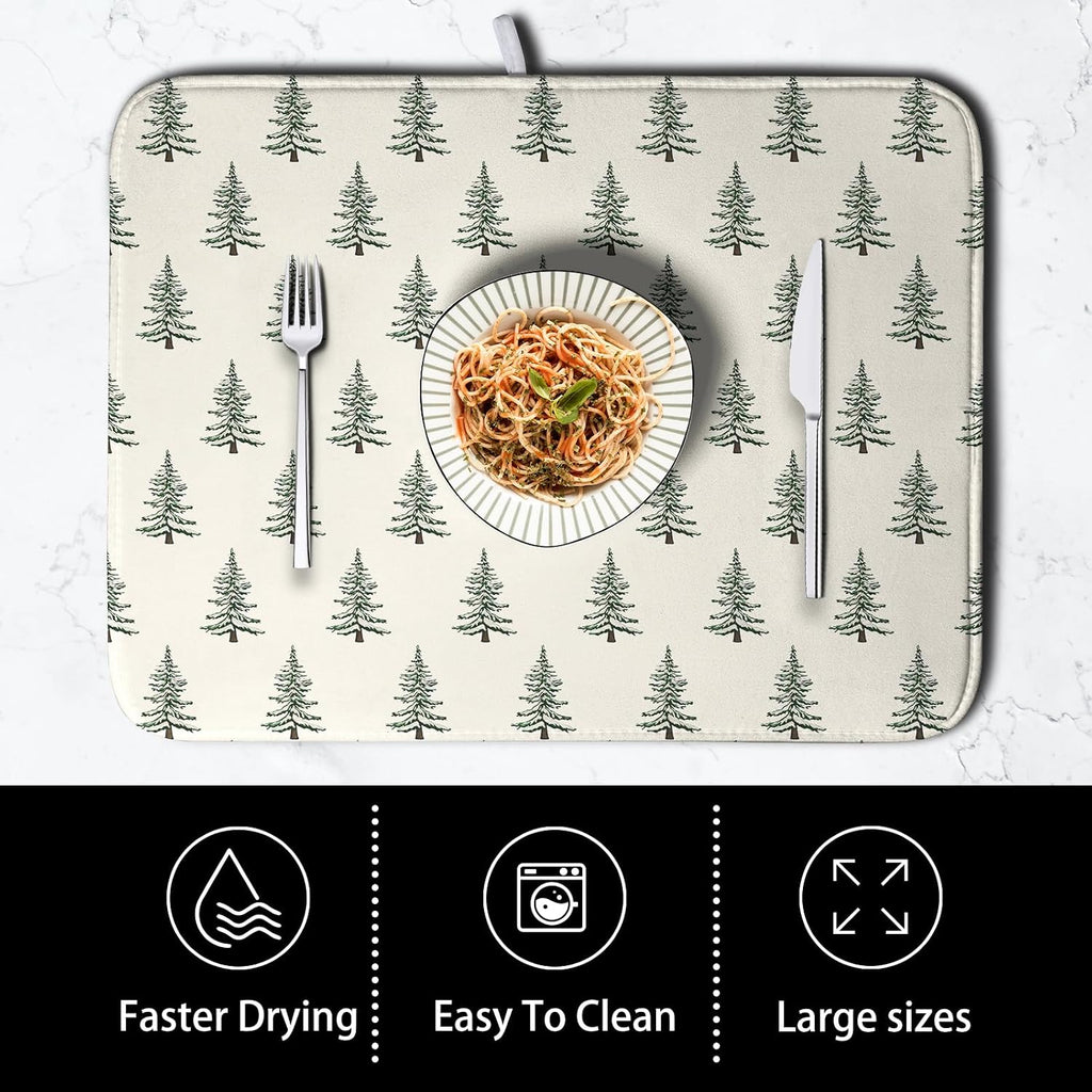 Christmas Tree Dish Drying Mat Winter Xmas Holiday Drying Mats