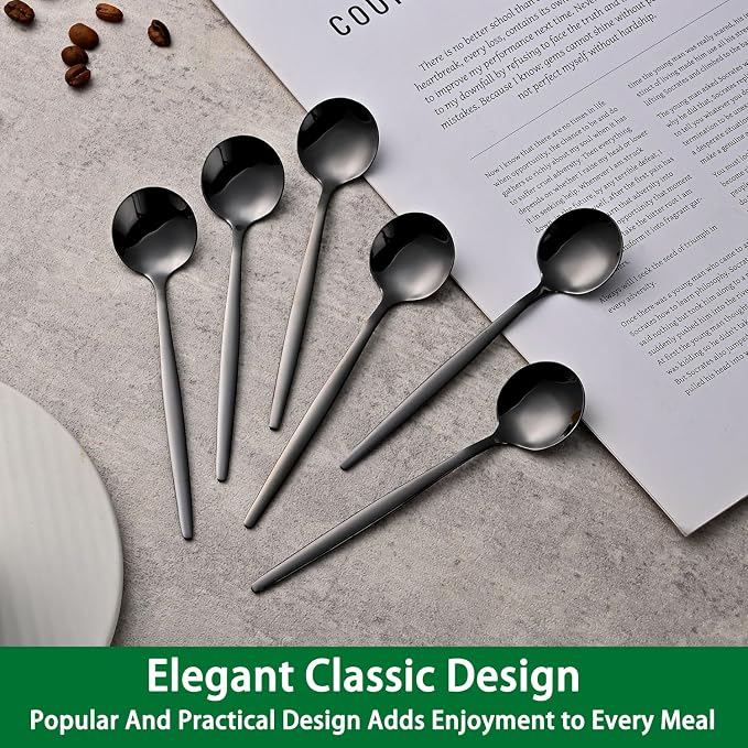 5.1 Inch Coffee & Tea Spoons, 6-Piece Black Stainless Steel Dessert Spoons - Image 6