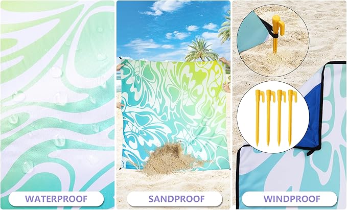 WIWIGO Beach Blanket Waterproof Sandproof Beach Mat 79" X 83"/10'x9'for 2-8 - Image 5