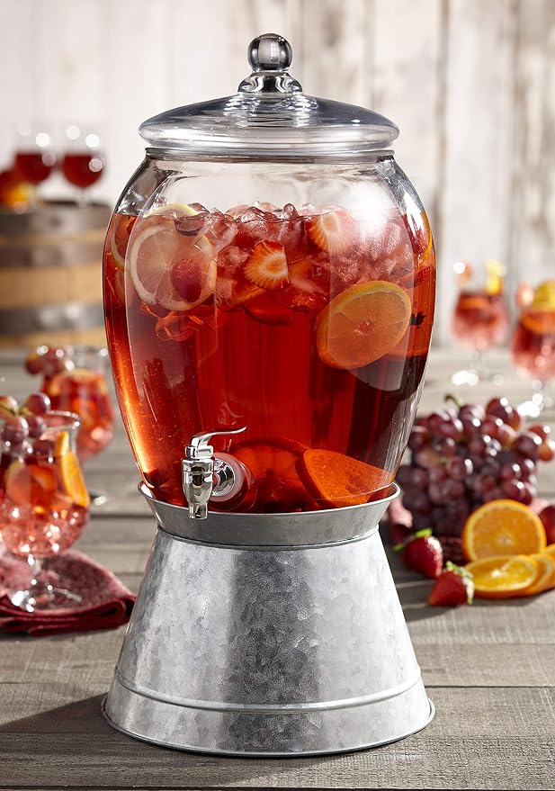 Style Setter Beverage Dispenser Cold Drink Dispenser Glass Jug, Metal Stand & - Image 2