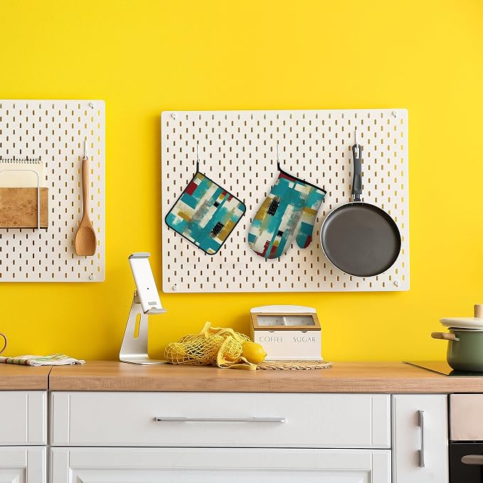 Painting with Red White Black and Yellow Oven Mitts and Pot Holders Kitchen - Image 7