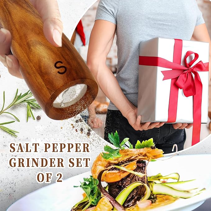 Haomacro 2 Pack Wood Salt and Pepper Grinder Set, Acacia Wood Salt and Pepper - Image 6