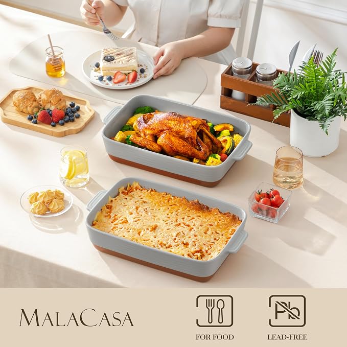 MALACASA Lasagne Dishes for Oven, 4.8 Qt Ceramic Oven Dish - Image 3