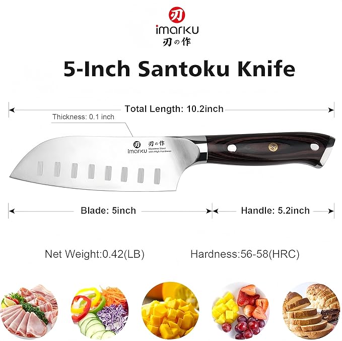 imarku Santoku Knife Chef Knife 5 inch Ultra Sharp Asian Knife Japanese Chef - Image 3
