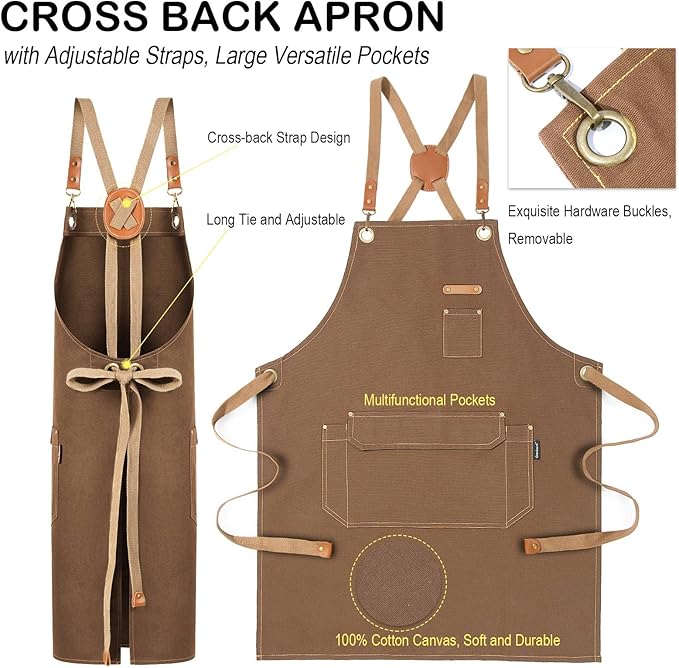 Chef Apron for Men Women with Gift Box Pack, Cross Back Apron with Pockets for - Image 3
