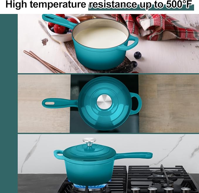 3 Quart Sauce Pan with Lid, Leonyo Enameled Cast Iron Sauce Pot, Large Cast - Image 5