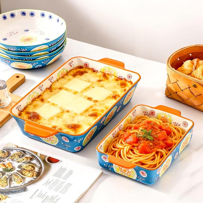 Ceramic Baking Dish Set of 2, 3QT & 1.2QT Stoneware Casserole Dishes - Image 5