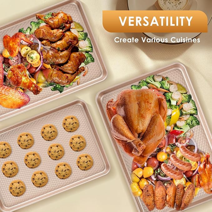 Baking Sheet Pan Set of 3, Nonstick Carbon Steel Cookie Sheets - Image 4
