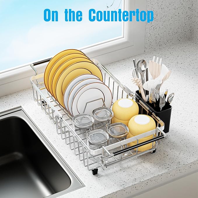 Expandable Over The Sink Dish Drying Rack, Anti-Rust Stainless Steel in Sink - Image 2