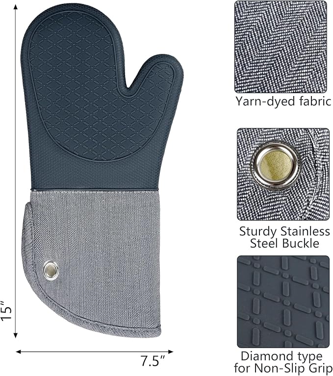Professional Microwave Silicone Oven Mitts one Pair, Kitchen Mitten Set - Image 2