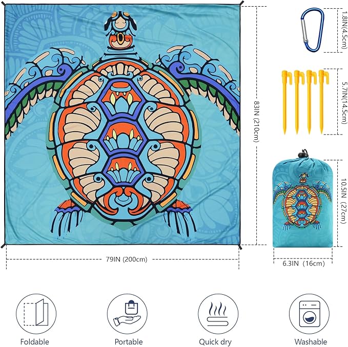 WIWIGO Beach Blanket Waterproof Sandproof Beach Mat 79" X 83"/10'x9'for 2-8 - Image 2