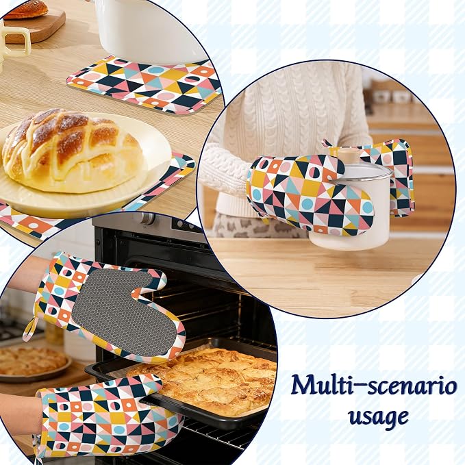 Oven Mitts and Pot Holders Sets Abstract Geometric Silicone Kitchen Mits - Image 6