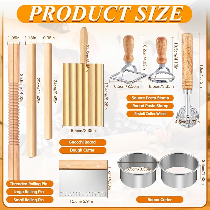 Pasta Making Tools, 1 Gnocchi Board, 1 Dough Cutter, 1 Ravioli Cutter, 2 Pasta - Image 2