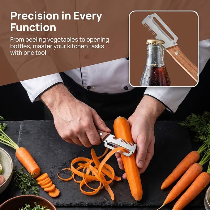 2PCS Multifunctional Vegetable Peeler, 3 in 1 Multi Functional Wooden Handle - Image 4