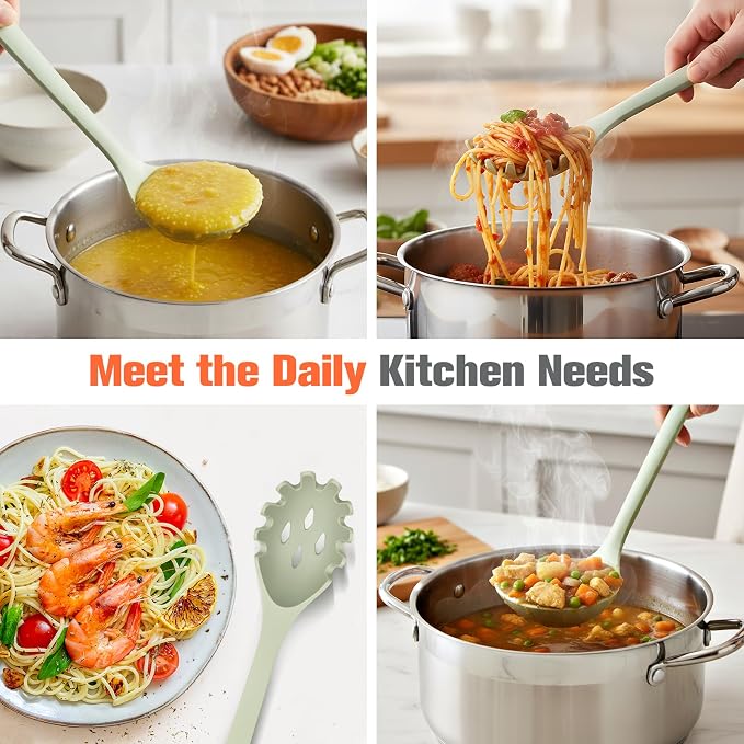 Silicone Spaghetti Spoon&Soup Ladle Cooking Utensils Set of 2, No Scratch - Image 3