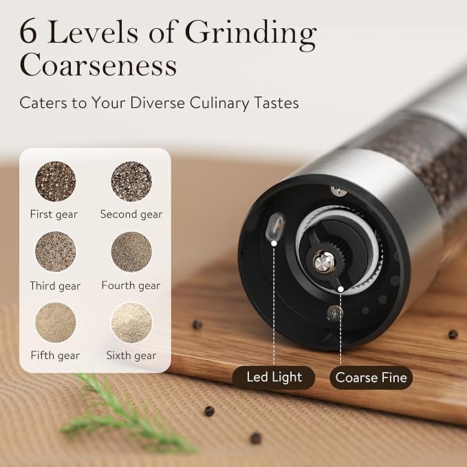Ultrean Salt and Pepper Grinder Set, Rechargeable Salt and Pepper Shakers - Image 3