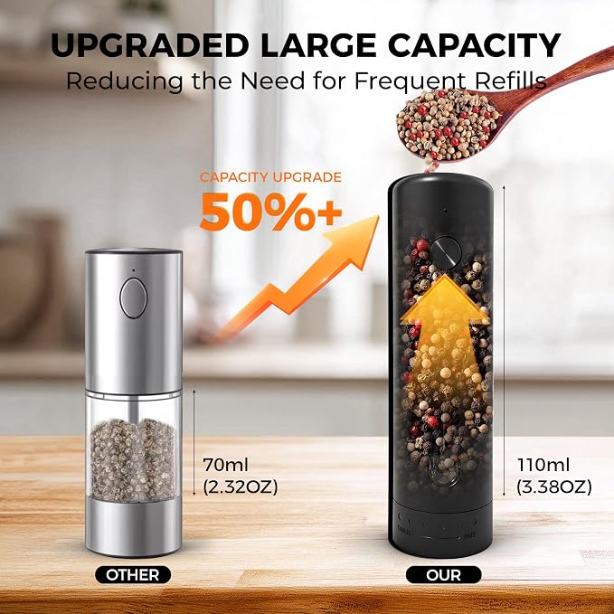 110ml Electric Salt and Pepper Grinder Set, Rechargeable salt and pepper shakers - Image 3