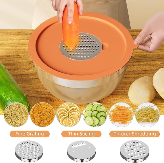 Fyrnova Mixing Bowls with Lids Set, 6 Piece Stainless Steel Nesting Storage - Image 3
