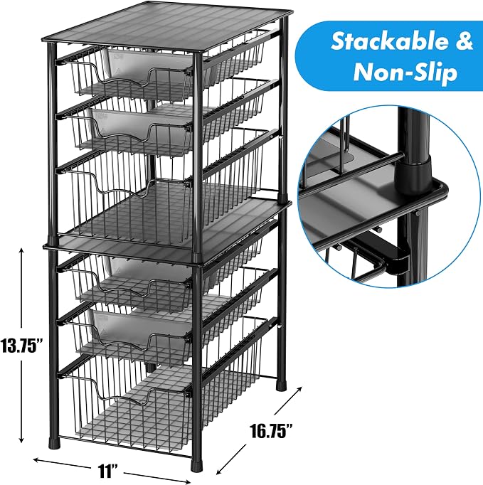 Simple Houseware Stackable 3 Tier Sliding Basket Organizer Drawer - Image 3