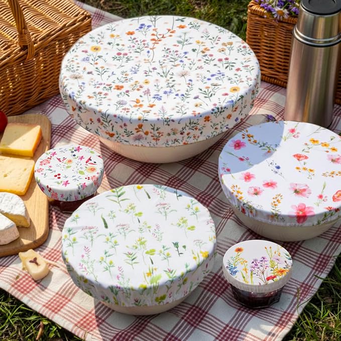 Patelai 10 Pcs Bowl Covers Reusable in 5 Size Stretch Cloth Fabric Elastic Food - Image 2