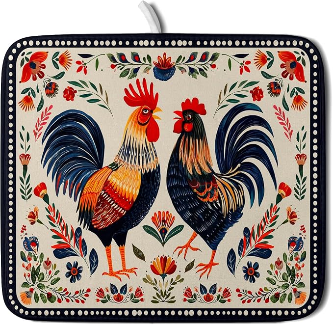 Roosters Chicken Dish Drying Mat by Giwawa