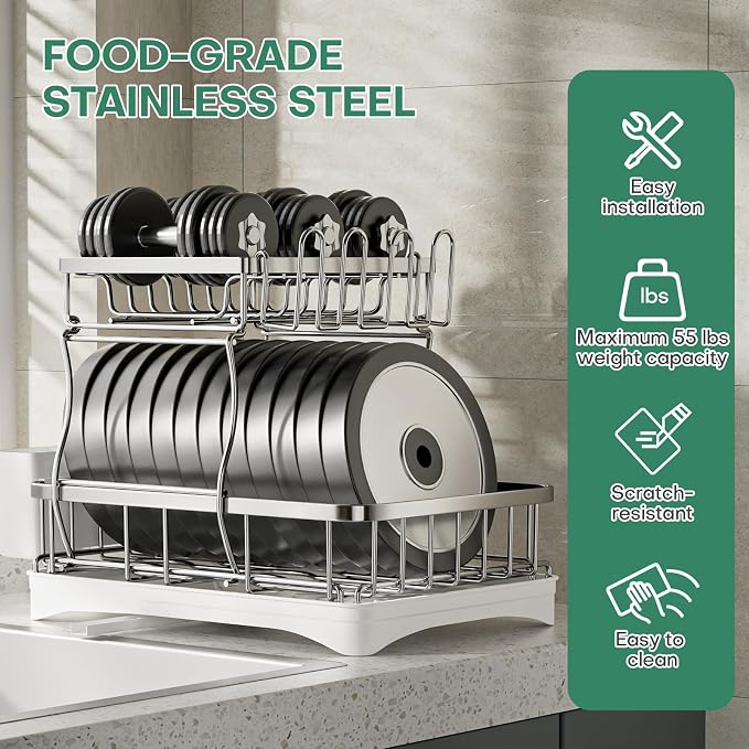 2 Tier Dish Drying Rack, Stainless Steel Dish Rack - Image 5