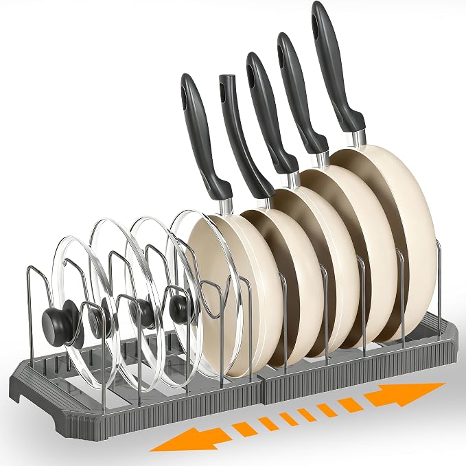 Adjustable Pot Lid Organizer Rack, 9 Compartments Cabinet Storage Holder by Hemisol