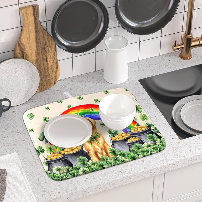 St Patricks Day Drying Mat Samll Lucky Clovers Green Kitchen Decor Counter Mats - Image 6
