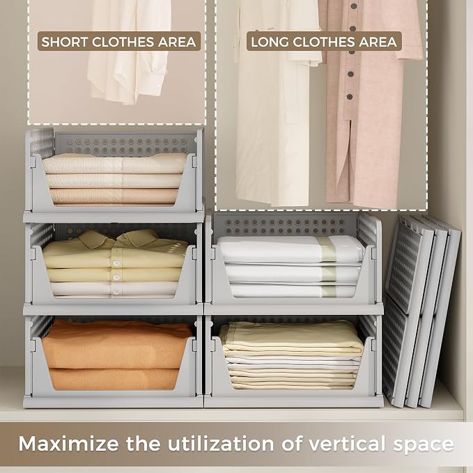 Pinkpum 8 Pack Closet Organizers and Storage Plastic Stackable Storage Bins - Image 4