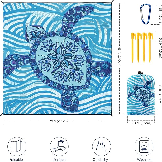 WIWIGO Beach Blanket Waterproof Sandproof Beach Mat 79" X 83"/10'x9'for 2-8 - Image 2