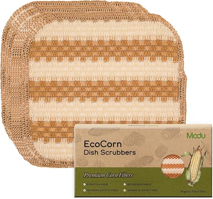Modu 10 Pcs EcoCorn Dish Sponges Scrubbers – 100% Corn Fiber, Biodegradable by Modu