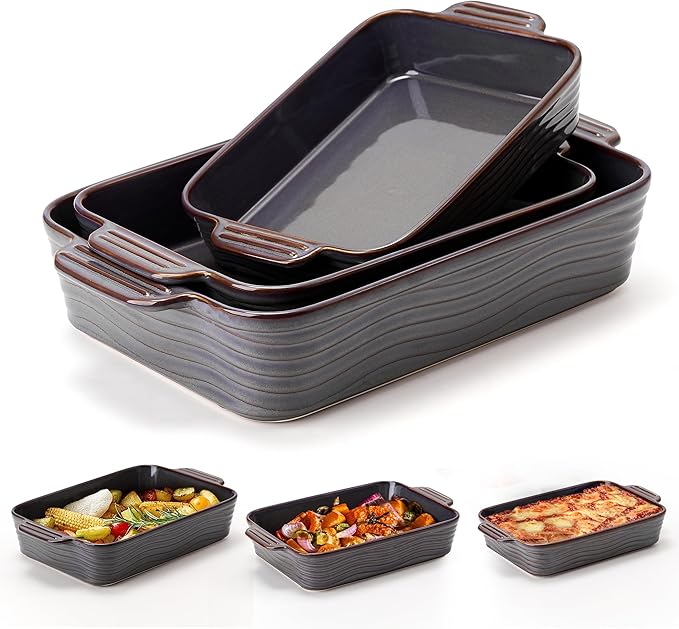 Ceramic Baking Dish Set of 3, Casserole Dishes by Jemirry