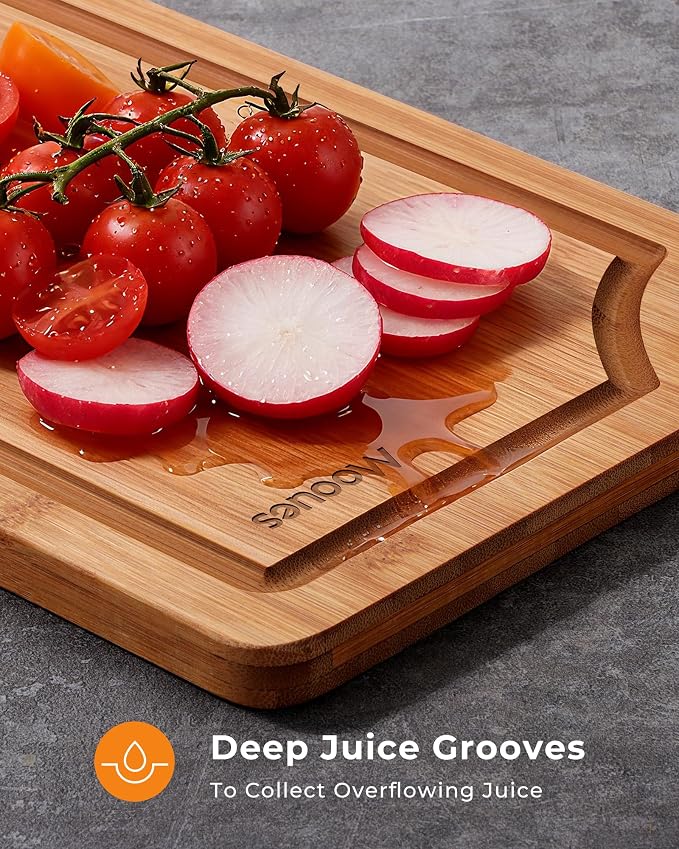 Bamboo Cutting Board for Kitchen, Knife-Friendly Wooden Cutting Boards Set - Image 8