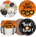 Halloween Ceramic Stone Coasters for Drinks, Set of 6, Pumpkin