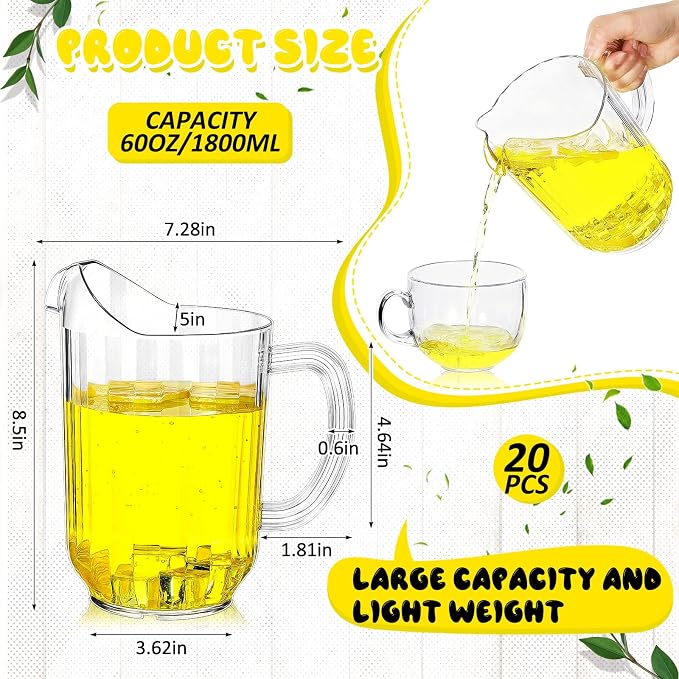 Tessco for you 20 Pcs Plastic Pitchers 60 Ounce Clear Restaurant Jug Large - Image 2