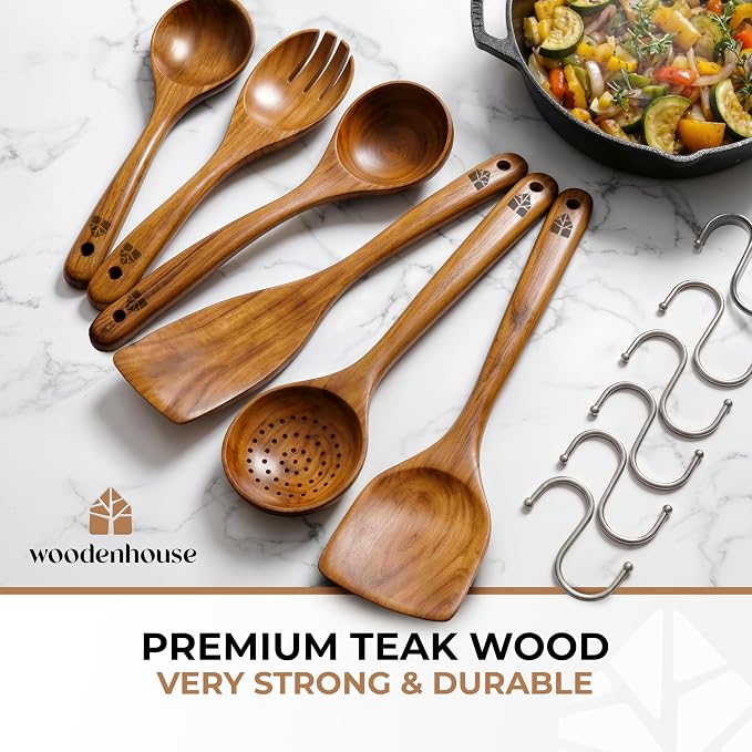Wooden Spoons for Cooking – 6 Pcs Premium Teak Wooden Utensil Set - Image 2