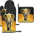 Elephant Oven Mitts and Pot Holders Sets of 3 Black Gold Hot Pads Oven Gloves by Unknown