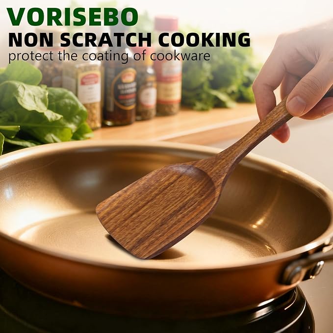 5 PCS Wooden Spatula for Cooking, Natural Teak Wooden Utensil Set, Non-Toxic - Image 2